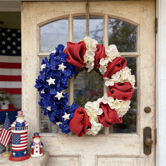 Miwamany 19.6In 4th of July Wreath for Front Door, Patriotic Wreath, Memorial Day Independence Day Wreath Summer Holiday Decor, Hanging Ornament