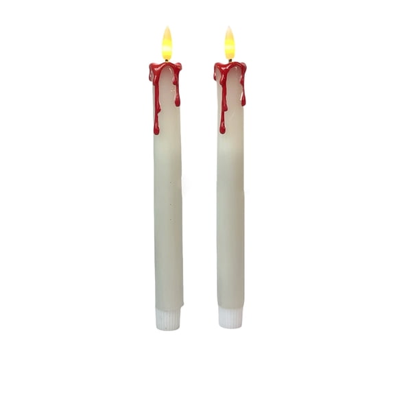 Miwamany 1pc White Wax Flameless LED Pillar Candle with Red Drip Blood Look, Flickering Safe Battery Operated Light, Spooky Table Mantel Prop for Dinner Horror Themed Party Decor