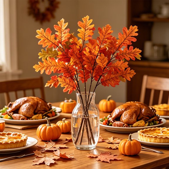 Miwamany 2 Pack Orange Red Yellow Maple Leaf Floral Bouquets Lightweight Plastic Fall Branches, Decorative Vase Fillers for Thanksgiving Party Table Centerpiece Shooting Props