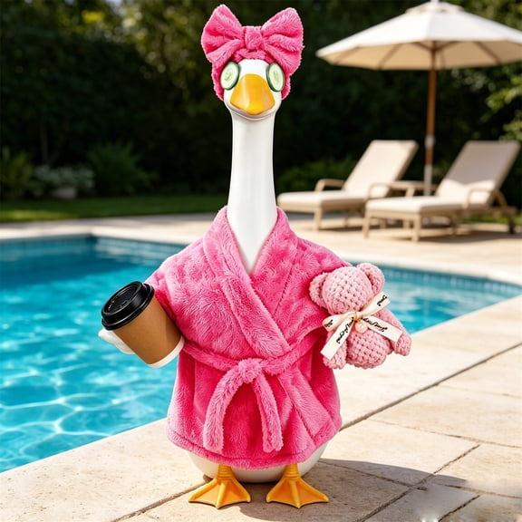 Miwamany 23 Inch Goose Porch Clothes Outfit, Pink Plush Bathrobe Costume for Large Yard Statue, Soft Doll Clothing for Easter Holiday Outdoor Garden Lawn Decor (Statue Not Included)