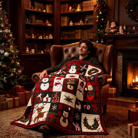 Miwamany 29x39 inch Christmas Flannel Throw Blanket, Snowman Reindeer Plaid Quilted Blanket, Soft Warm Cozy Fleece Blanket for Sofa Bed Couch, Holiday Home Decorative Throw