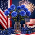thumbnail image 1 of Miwamany 4th of July Chrysanthemum Artificial Flowers 4th of July Patriotic Flower Faux Silk Mums with Stem Balls Flowers for Home Decor Memorial Day Table Centerpieces Decoratio, 1 of 6