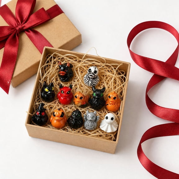 Miwamany 60pc Mini Resin Figurine Set, Spooky Ghost Devil Skull Themed Small Statues, Sturdy Handcrafted Desktop Mantel Decor for Home Party Table Display Holiday Gift