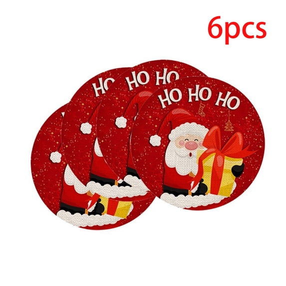Miwamany 6pc Round Christmas Placemats Set Holiday Printed Table Mats Winter Decor Tabletop Cushion for Kitchen Dining Table Party Decoration