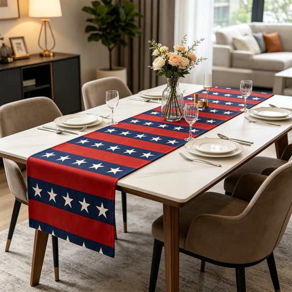 Miwamany Anniversary of Independence Day Table Runner, Star-Printed American Style Linen Table Runner, Patriotic Dining Decor for Home Kitchen Coffee Table