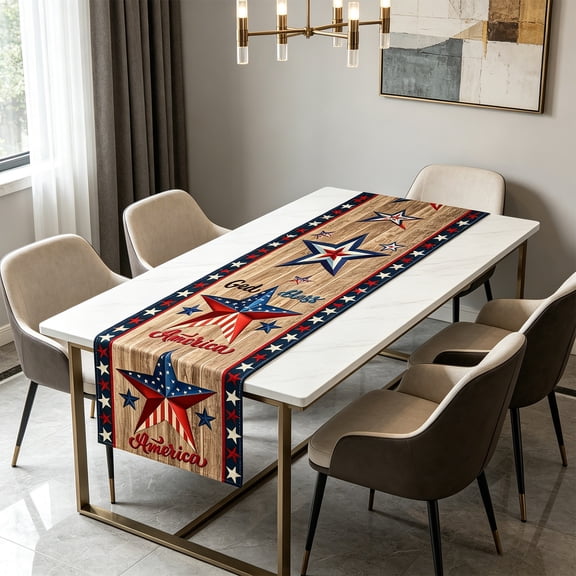 Miwamany Anniversary of Independence Day Table Runner, Star-Printed American Style Linen Table Runner, Patriotic Dining Decor for Home Kitchen Coffee Table