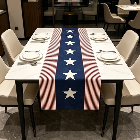 Miwamany Anniversary of Independence Day Table Runner, Star-Printed American Style Linen Table Runner, Patriotic Dining Decor for Home Kitchen Coffee Table