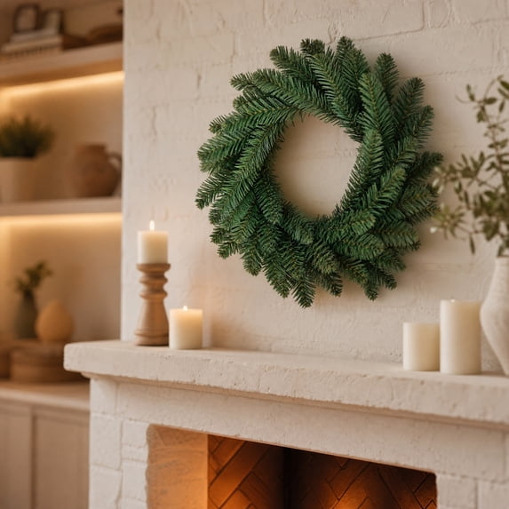 Miwamany Artificial Christmas Pine Wreath 18Inch, Full Realistic Needle Front Door Wreath, Indoor Outdoor Xmas Home Wall Window Decorative Garland