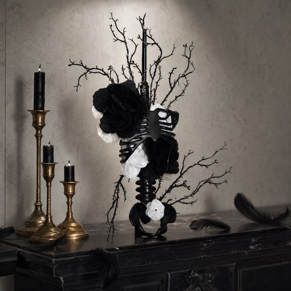 Miwamany Artificial Halloween Skeleton Flower, Realistic Bones Spooky Floral Arrangement, Gothic Table Centerpiece for Vase Home Mantel Indoor Decoration, 20x15.75in