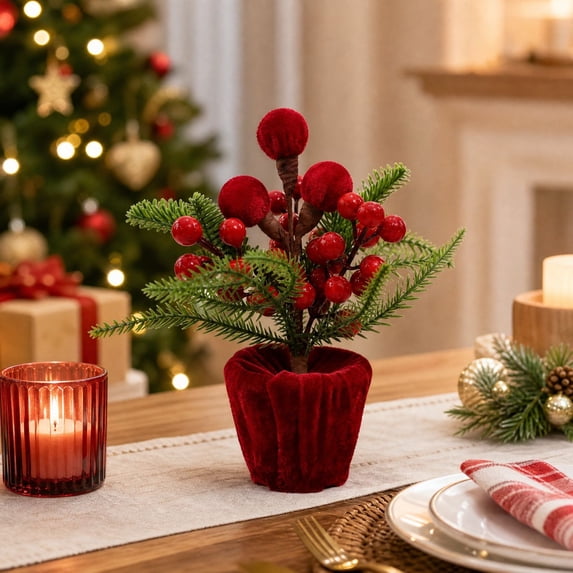 Miwamany Artificial Potted Christmas Plants with Ornaments, Tabletop Decoration, Mini Christmas Tree Potted Arrangement for Home Indoor Holiday Decor
