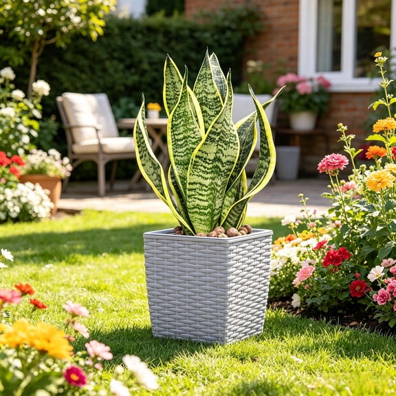 Miwamany Big Square Plastic Planter Pot, Faux Rattan Texture Self Watering Container, Large Indoor Outdoor Flower Pot for Home Decor, Green Plants, Patio Balcony Garden