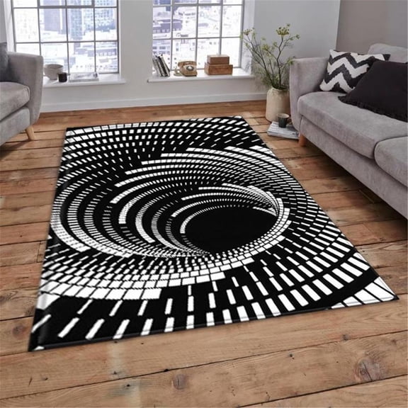 Miwamany Black White Optical Illusion Rug, Non-Slip Soft Foot Mat, 3D Geometric Pattern Floor Carpet for Bedroom Living Room Entryway