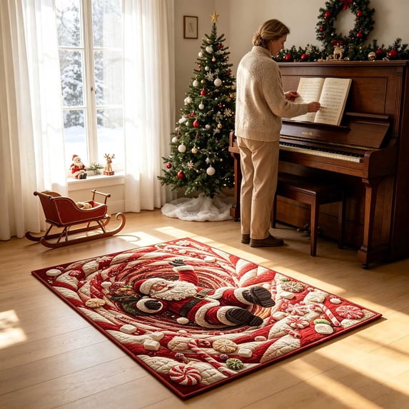 Miwamany Christmas 3D Visual Floor Rug, Large Area Carpet for Living Room Bedroom Entryway, Holiday Decoration with Wear Resistant Backing
