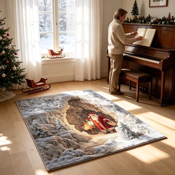 Miwamany Christmas 3D Visual Floor Rug, Large Area Carpet for Living Room Bedroom Entryway, Holiday Decoration with Wear Resistant Backing