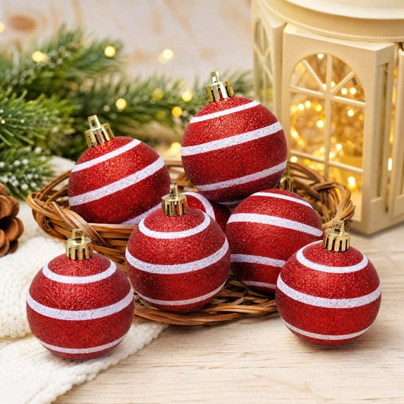 Miwamany Christmas Ball Ornaments 6 Pack, 6cm Large Glitter Christmas Tree Balls Shatterproof, Hanging Baubles for Xmas Tree Holiday Party Home Decor, Christmas Decorations Indoor