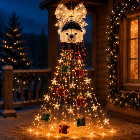 Miwamany Christmas Decorations Indoor Outdoor, Bear Christmas Decorative Lights, Hanging Light for Doors Windows Entryway Holiday Home Decor
