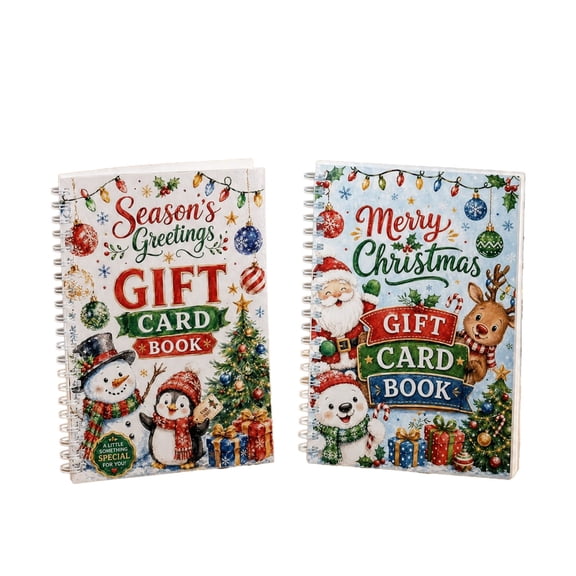 Miwamany Christmas Gift Card Book 2 Pc, Santa Themed Card Storage Holder for Holiday, Christmas Decorations Indoor, Stocking Stuffer Gift for Teens