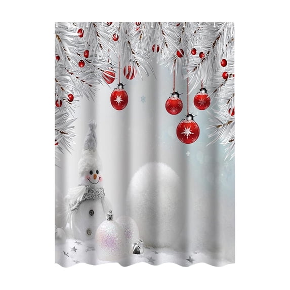 Miwamany Christmas Shower Curtain with Hooks, Christmas Ball and Star Waterproof Shower Curtain, Festive Bathroom Decor for Holiday Home