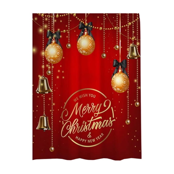 Miwamany Christmas Shower Curtain with Hooks, Christmas Ball and Star Waterproof Shower Curtain, Festive Bathroom Decor for Holiday Home