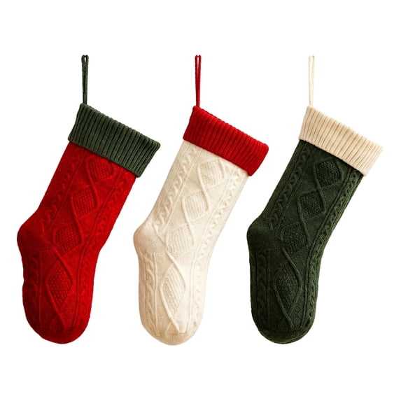 Miwamany Christmas Stockings Set of 3, Large Cable Knit Gift Socks for Xmas Fireplace Hanging, Holiday Decor Stocking for Family, Christmas Decorations Indoor