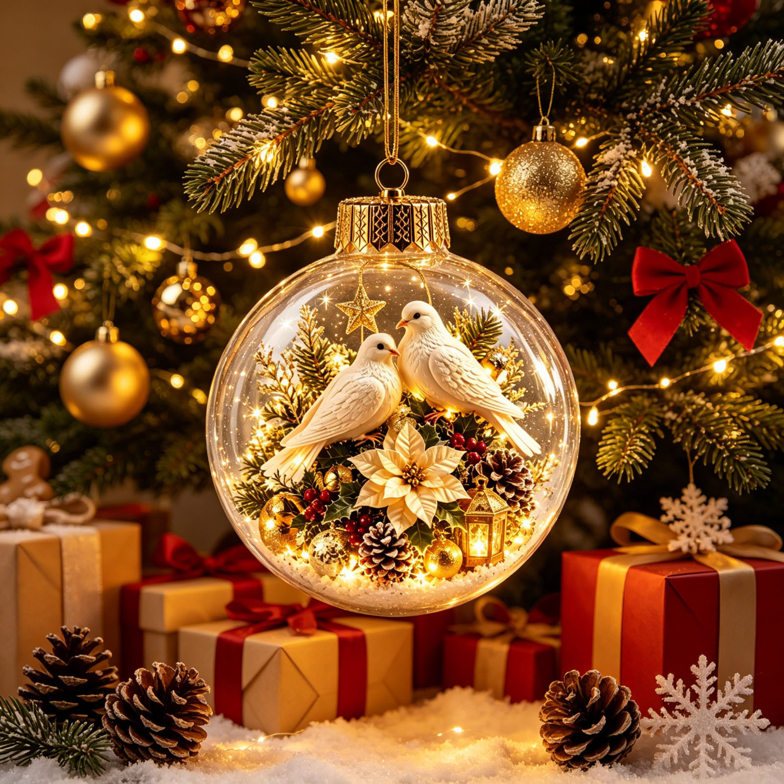 Miwamany Christmas Story Ornament Ball with Light, 3.93 Inch Transparent Hanging Decor for Christmas Tree, Mini Festive Scene with Warm LED, Christmas Decorations Indoor