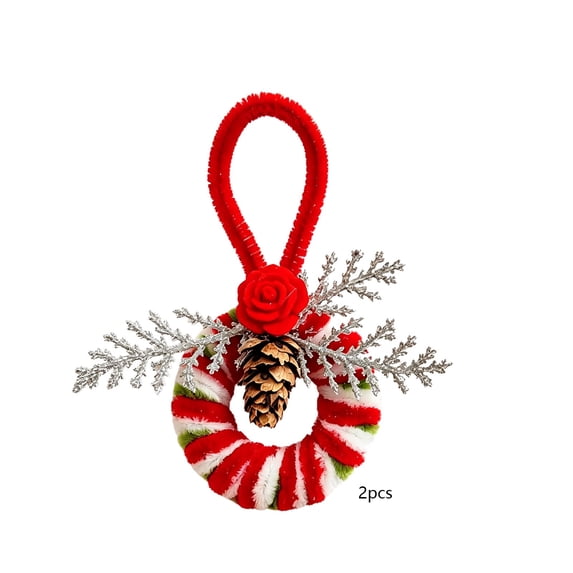 Miwamany Christmas Wreath Ornament Set of 2, Hanging Xmas Tree Decor with Bow and Berry Accents, 5.5 Inch Mini Wreath for Tree Wall, Christmas Decorations Indoor