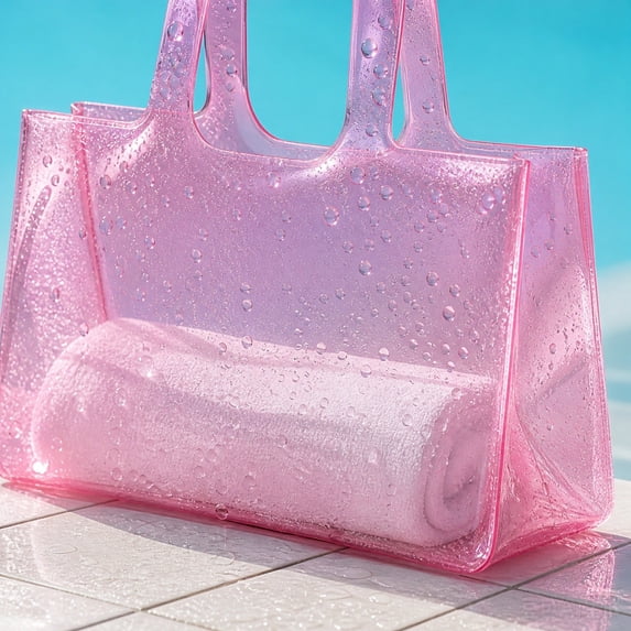 Miwamany Clear Light Blue Jelly Tote Bag, Transparent PVC Shoulder Handbag, Large Capacity Shopping Bag for Women, Glossy Summer Beach Purse