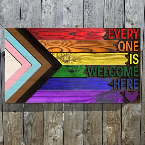 Miwamany Everyone Is Welcome Here Wooden Sign, Hanging Wall Art Plaque with Pre Drilled Holes, Rustic Farmhouse Home Decor for Entryway Living Room Porch Office, Housewarming Gift (30x20cm)