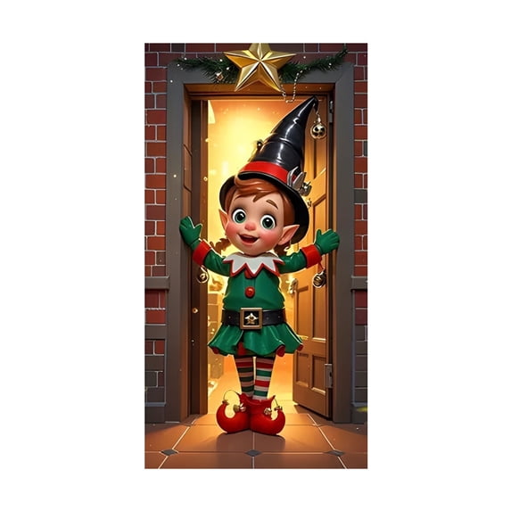 Miwamany Festive Christmas Door Banner, Soft Fabric Tapestry with Snowman Scene, Front Door Hanging Cover for Winter Holiday Wall Decor