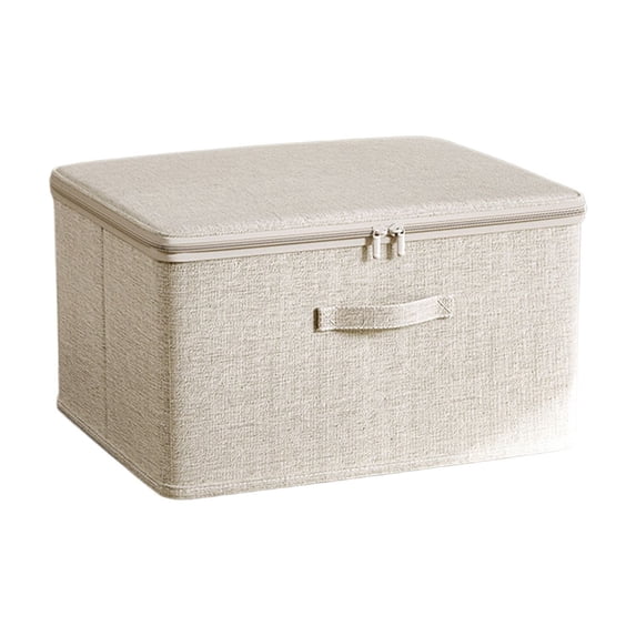 Miwamany Foldable Cotton Linen Home Storage Box, Large Capacity Multi-Purpose Fabric Organizer Basket with Zipper and Handle, Decorative Clothes Toy Bin for Closet Shelf Bedroom Living Room