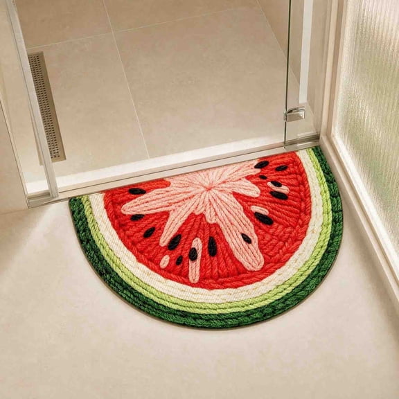 Miwamany Fruit Shaped Watermelon Orange Bath Mat, Non Slip Absorbent Rug with Rubber Backing, Quick Dry Half Round Shower Floor Mat for Bathroom Kitchen Entryway Decor (15.74x23.62in)
