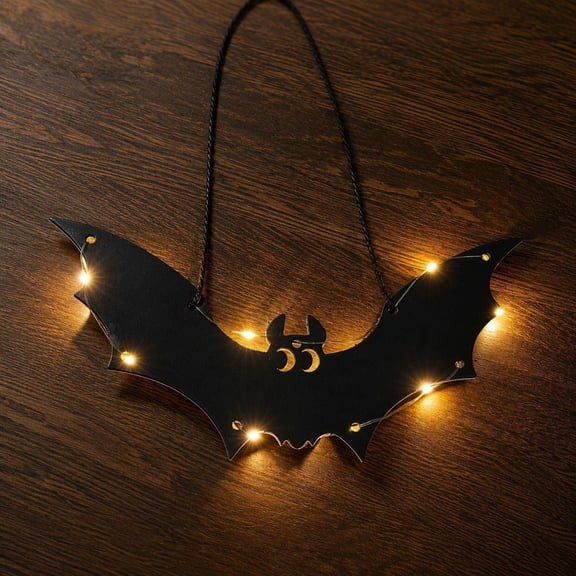 Miwamany Ghost Bat Plastic Hanging Light String Pendant, Soft Glow Spooky Scene Prop Ornament, Easy Hang Lightweight Decor for Door Window Wall Indoor Outdoor Party Event Layout