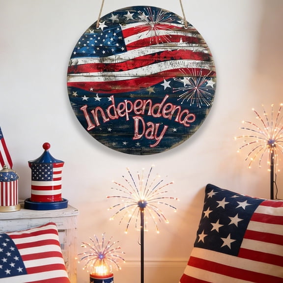 Miwamany God Bless America Patriotic Welcome Sign for Front Door Porch Decor American Stars Flag Wooden Door Hanger for Home Decor Rustic Wreath For Wall 4th of July Memorial Day Decoration