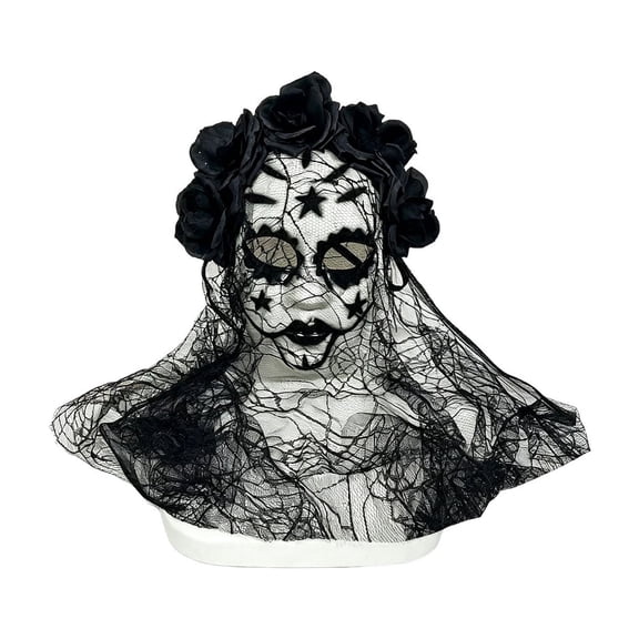 Miwamany Gothic Rose Lace Masquerade Mask with Tulle Veil, Elegant Black Eye Mask for Women Halloween Party Costume Prom Ball Formal Event Accessory