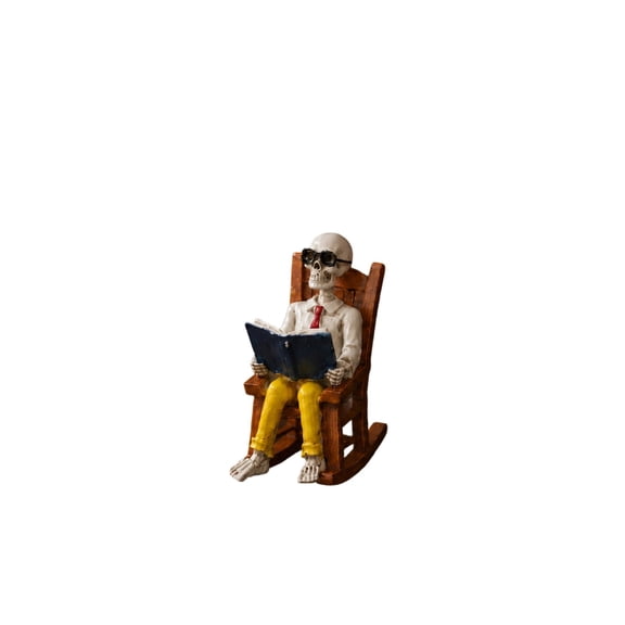 Miwamany Halloween Animatronic Rocking Chair Skeleton Decor, Motion Activated Grim Reaper Skull Figure,Battery Operated Spooky Tabletop Ornament for Indoor Party