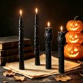 thumbnail image 1 of Miwamany Halloween Aromatherapy Candle, Pumpkin Shaped Embossed Taper Stick, Black Soy Wax Long Dinner Candlestick for Gothic Spooky Mantel Table Party Decor, 1 of 9