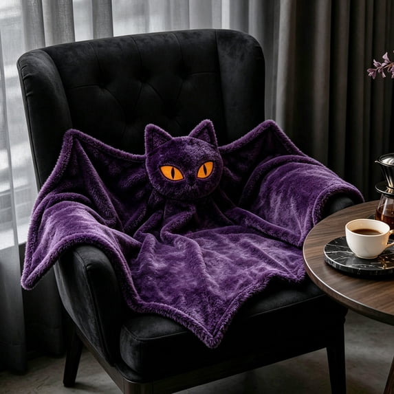 Miwamany Halloween Bat Shaped Throw Blanket, 39x28 Inch Soft Fuzzy Wing Blanket, Cozy Flannel Purple Throw for Couch Bed Sofa, Spooky Gothic Room Decor Accent