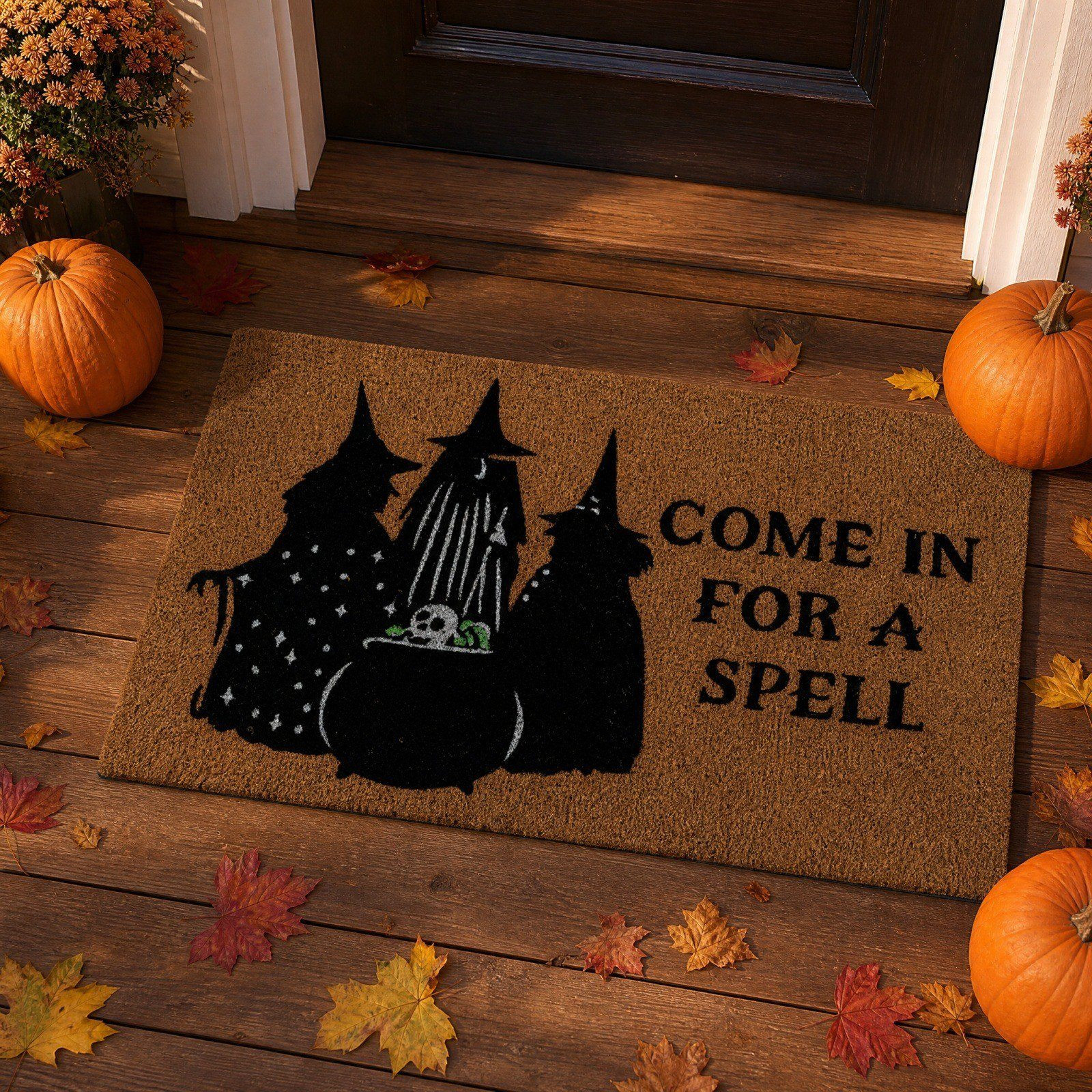 Miwamany Halloween "Come In For A Spell" Witch Doormat, Halloween Coir Front Door Mat, Spooky Welcome Rug for Porch Entryway Home Kitchen Indoor Decoration