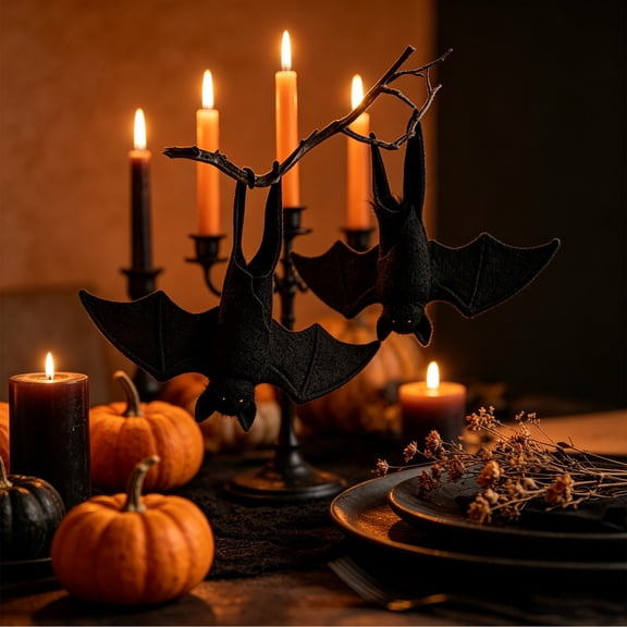 Miwamany Halloween Hanging Bat Ornaments, Gothic Wall Tree Decor with Furry Ball, Spooky Indoor Party Home Decoration for Scene Layout