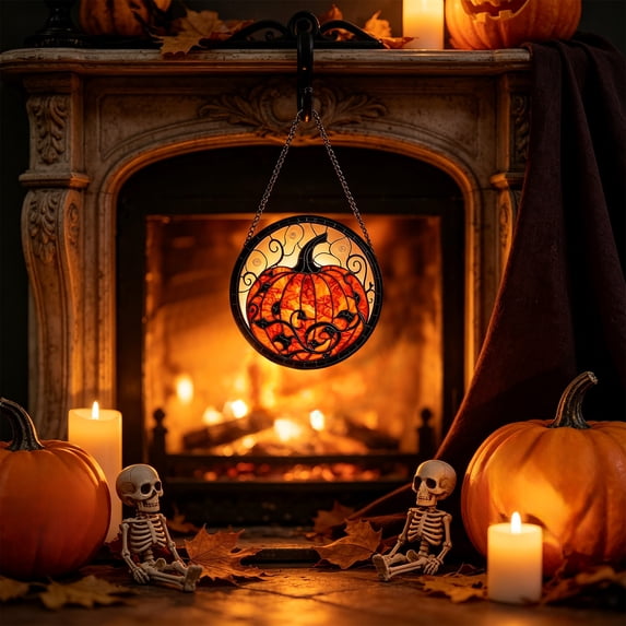 Miwamany Halloween Hanging Pendant, Spooky Pumpkin Ghost Bat Ornament, Round Door Wall Window Decor for Home Party Indoor Outdoor Display