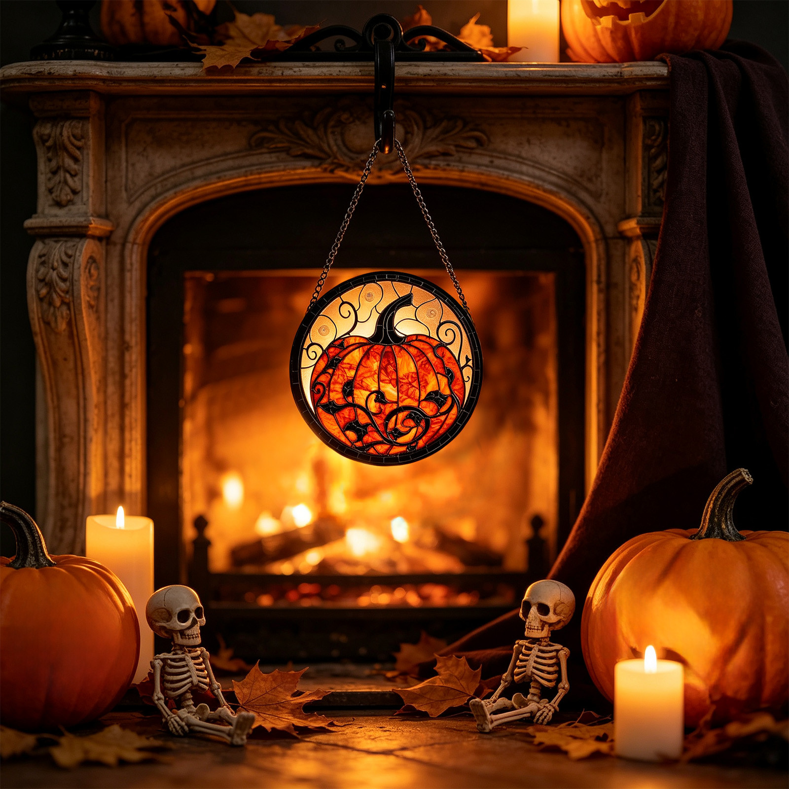 Miwamany Halloween Hanging Pendant, Spooky Pumpkin Ghost Bat Ornament, Round Door Wall Window Decor for Home Party Indoor Outdoor Display