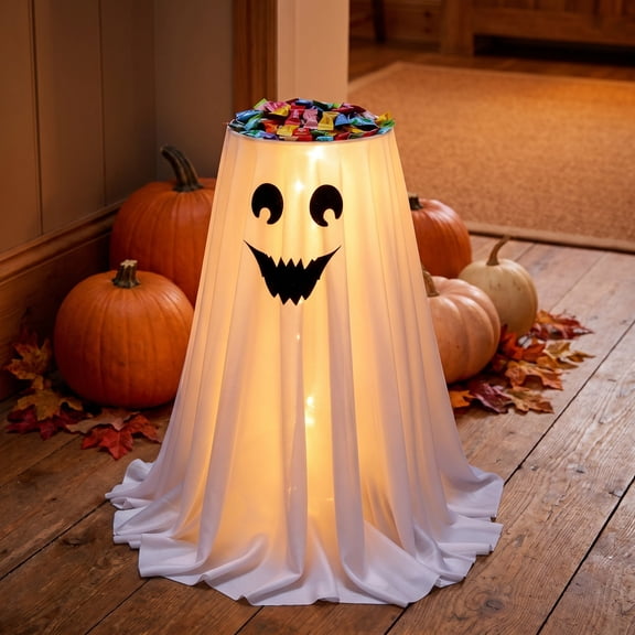 Miwamany Halloween Light Up Ghost Candy Bowl, Remote Control LED Animated Treat Holder with Stand, Spooky Glowing Candy Container for Front Porch Indoor Party Trunk or Treat Decoration