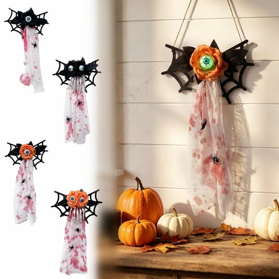 Miwamany Halloween Luminous Eyeball Spider Web Decor, Hanging Gauze Ornament with Glow Effect, Spooky Indoor Outdoor Scary Decoration for Party Yard