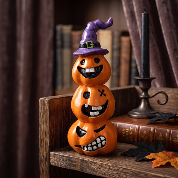 Miwamany Halloween Pumpkin Figurine Set, Resin Statues with Hats, Cute Spooky Tabletop Decor for Indoor Home Party Display Halloween Tabletop