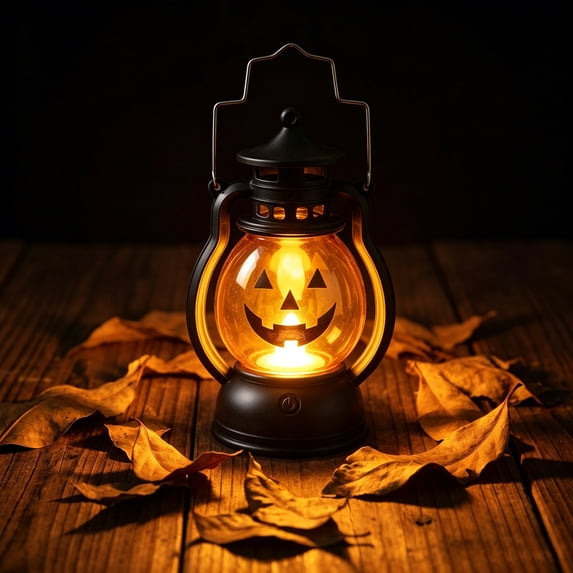 Miwamany Halloween Pumpkin Lantern with Flickering LED, Portable Jack-O-Lantern for Halloween, Vintage Halloween Lamp Handheld Lantern Oil Lamp for Halloween Decorations Indoor & Outdoor