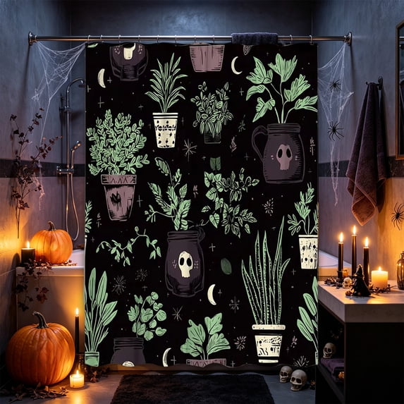 Miwamany Halloween Shower Curtain, 72x72 Inch Waterproof Polyester Bath Liner, Spooky Print Partition Cloth with Hooks for Bathroom Decor, Holiday Home Accent