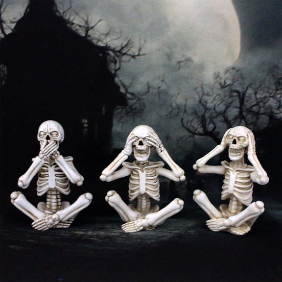 Miwamany Halloween Skull Mask Figurine Set of Three, Realistic Resin Skeleton Props Ornaments, Spooky Garden Desktop Statue for Ghost Festival Indoor Outdoor Party Decoration (10cm)