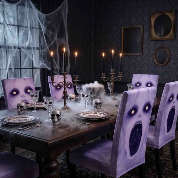 Miwamany Halloween Stretch Chair Cover, Elastic Spooky Ghost Slipcover, Full Dining Seat Protector for Kitchen Party Home Decor, Festive Furniture Accent