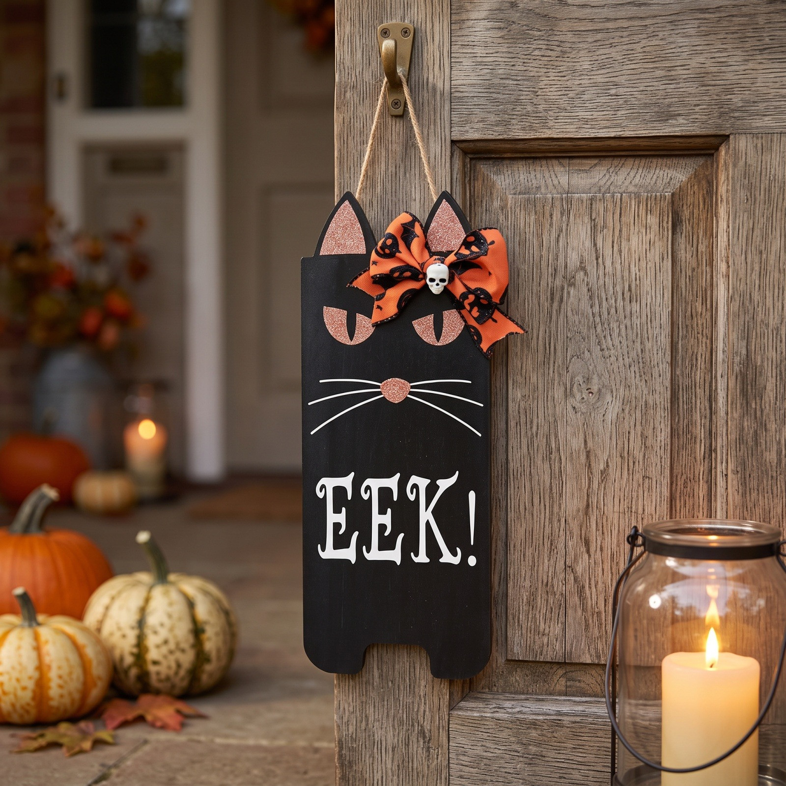 Miwamany Halloween Wooden Door Sign, Pumpkin Ghost Hanging Plaque, Spooky Front Porch Wall Decor for Indoor Outdoor Patio Home Decoration Halloween Wreaths