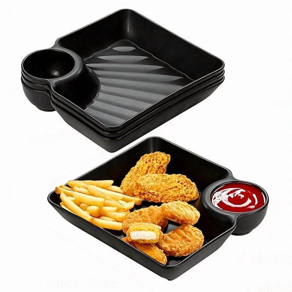 Miwamany Home Decor, 4 Piece Snack Plate Set with Dip Compartment, Heat Resistant Serving Tray for Dumpling Sushi Appetizer and Kitchen Dining
